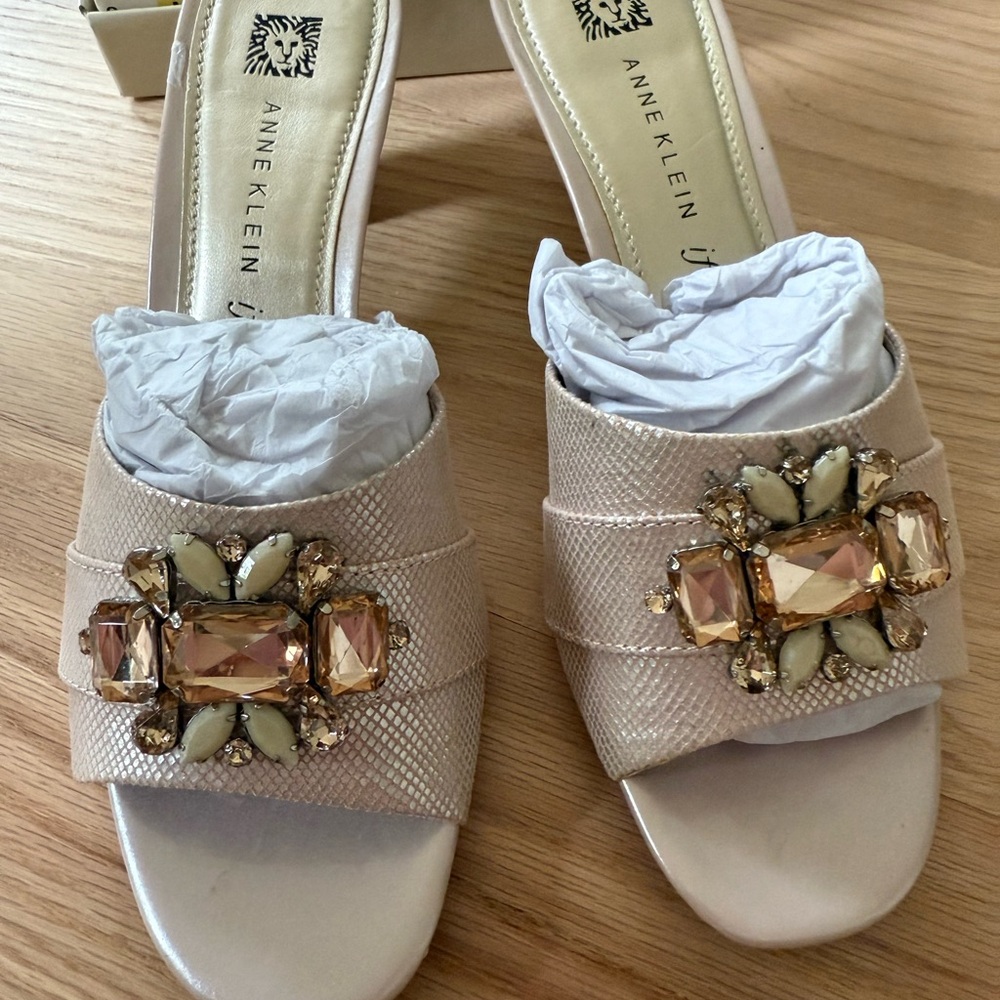 Anne Klein Beige Embellished Sandals - Picture 3 of 6